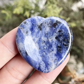 favoramulet Heart Love Crystal Thumb Worry Stone Pocket Palm Stones for Anxiety Therapy Geometry Chakra Healing Reiki Balancing, Sodalite