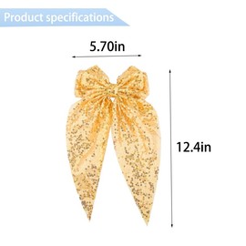 Glittery Yellow Bow Hair Clips for Women Girls Large Sequin Bowknot Hair Barrettes Ribbon Ties for Teenagers Kids Long Tail Bow Hairpin Headdress Decor Accessories for Fine Thick Long Thin Hairs