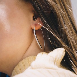 Philip Jones Silver Plated Thread Earrings Created with Zircondia® Crystals