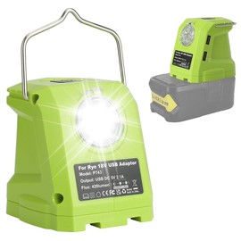 Battery Adapter for Ryobi 18volt One+ P107 P108 Li-ion Battery,Portable Power Source Converter with Dual USB Phone Charge Port,420LM Flashlight LED Work Light with Hook,Outdoor Lantern Camping Lamp