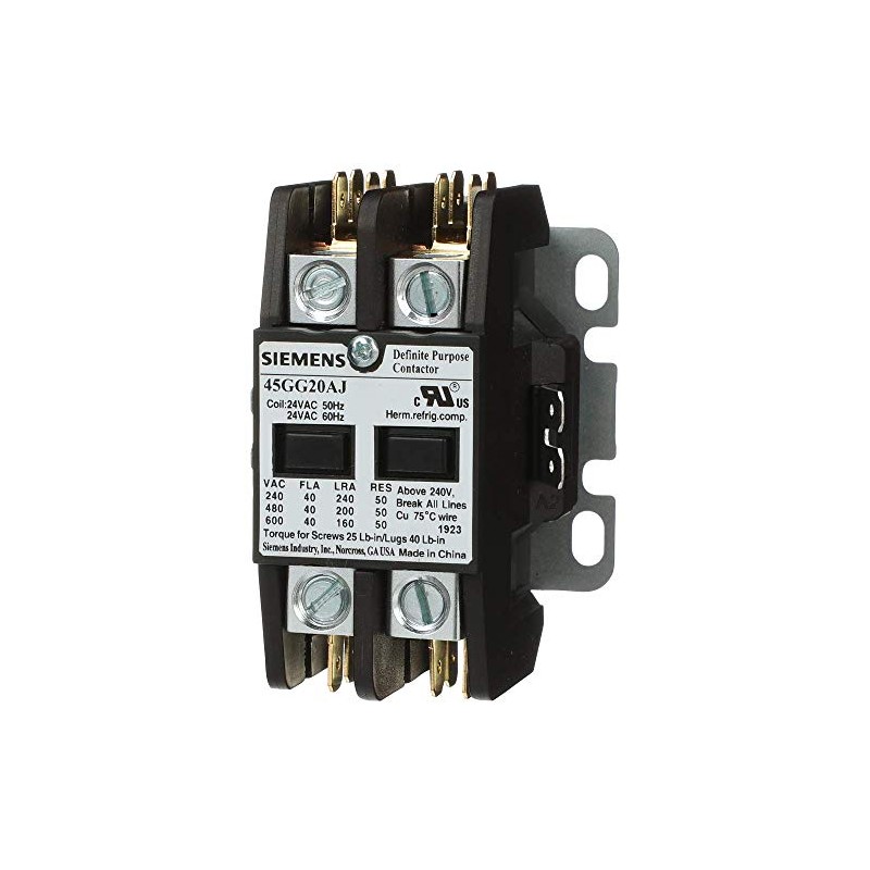 Siemens 45GG20AH Definite Purpose Contactor, 2-Pole, 40 Amp, 440-480V AC