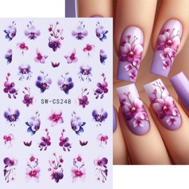 3D Flower Nail Stickers Colorful tulip orchid Nail Art Stickers Floral Nail Decals for Women DIY Nail Art Decoration Accessories