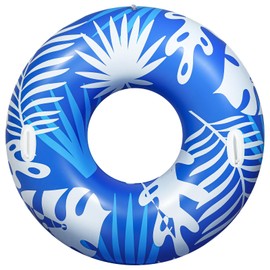 HeySplash Pool Tubes for Adult, Tube Rafts Large Floats with Handles, 42 Inch Inflatable Cute Swimming Ring Lounge for Pool Beach River Lake, Swim Floaties Party Decoration Toys, Blue+White Leaves