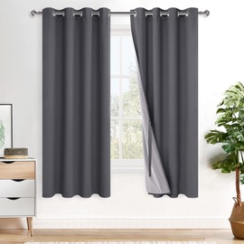 XWZO 100% Blackout Curtain Panels - Thermal Insulated Black Liner Curtains, Noise Reducing and Heat Blocking Drapes for Hall and Studio Windows with Tiebacks, Dark Grey, W52 x L63, Set of 2
