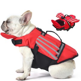 Petglad Wings Dog Life Jacket Adjustable Dog Life Vest with Chin Float Reflective Stripes and Rescue Handles, High Buoyancy Puppy Swim Float Vest for Small Medium Large Dogs (Red, M)
