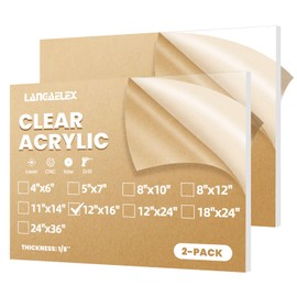 Langaelex Langaelex Plexiglass Sheets 1/8" (3mm) Thick - 2 Pack of 12x16" Clear Cast Acrylic Sheets for Laser Cutting, Signs, Glass Replacement, DIY and Crafts Project