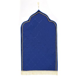 Muslim Prayer Rug Gold Rimmed Soft Thick Flannel Prayer Carpet Mat 25.5x45 Inch One of Three Random Patterns, Blue