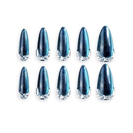 THCEVRLA Handmade Nail Tips, Medium, Long, Almond, Blue Diamond Nail Tips, Cat Eye, Magnet, 3D Popular, Nail Stickers, Cute False Nails, Comes with Box of 10