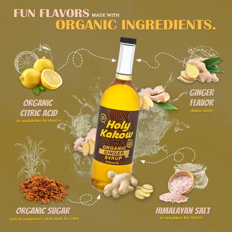 Holy Kakow Cafe Organic Ginger Syrup - Ginger Syrup, Coffee