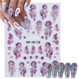 3Sheets Starfish Seashell Nail Art Stickers 5D Embossed Self-Adhesive Summer Nail Design Decals Ocean Theme Nail Adhesive Stickers Nail Art Supplies for Women Acrylic Nails DIY Nail Decoration