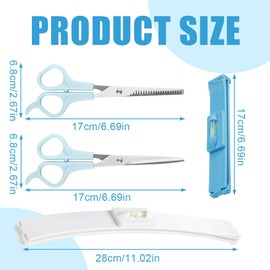 2-Piece Hair Tips Cutting Aid Stencil Pony Cutting Aid Haircut Set with Two Scissors, Haircut Guide, Advanced Hairdressing Assistant, Blue