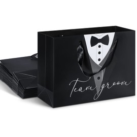 Thenshop 10 Pieces Groomsmen Gift Bags Tuxedo Gift Bag Set Wedding Treat Bags Groomsmen Bags Set of 10 Wedding Tuxedo Treat Bags 14" x 10" x 4.3" for Wedding Father's Birthday Boss Anniversary
