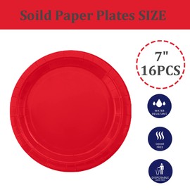 16PCS Classy Ruby Red Paper Plates 18cm,Disposable Paper Plates 7 inch Solid Color Paper Round Dinner Plates Tableware Party Plates for Birthday,BBQs,Christmas,Picnic,Kids Shower Party Plates Supplies