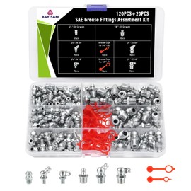 BAYISAM 140PCS Grease Fittings Assortment, SAE Zerk Grease Fittings Straight 45 90 Degree,NPT 1/4" 1/8",Grease Zerk Kit with Grease Fitting Caps for Grease Gun