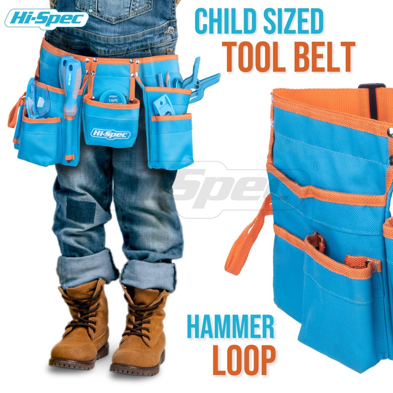 Hi-Spec 16-Piece Children’s Tool Kit with Child-Size Tool Belt, Genuine