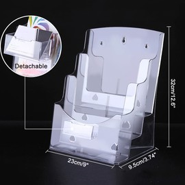 Acrylic Brochure Holder with Business Card Holders, 8.5 x 11 inches Clear Literature Organizer Magazine Stand, 3 Tier Flyer Holder for Desk or Wall Mount, Pamphlet Display Holder (Style 2)