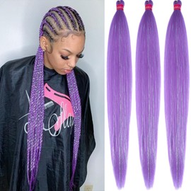 Upgraded Purple Braiding Hair Extension Mix Tinsel, Pre Stretched Braiding Hair for Braiding Twist Braids Itch Free Hot Water Setting Yaki Straight Synthetic Hair