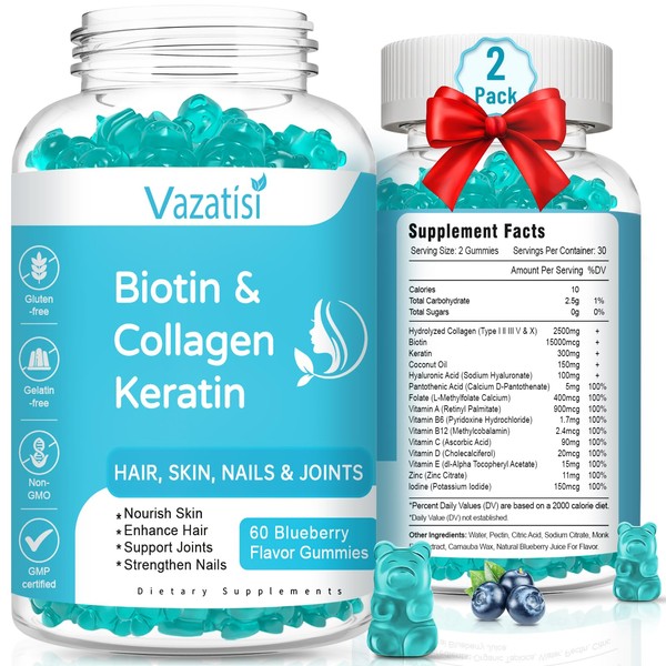 2 Pack Biotin Gummies with Collagen & Keratin for Hair
