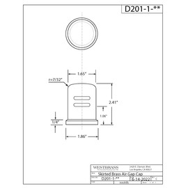 Westbrass D201-1-50 1-3/4" x 2-3/4" Solid Brass Air Gap Cap Only, Skirted, 1-Pack, Powder Coat White