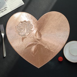 Hosoncovy Rose Heart Placemats Set of 4 Table Mats Set Washable PVC Non-Slip Heat Resistant Table Place Mats Dinner Mats Meal Mat for Kitchen and Dining Room for Wedding (Rose Gold)