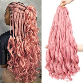 WIPPORYA Light Pink French Curl Braiding Hair 24 Inch Soft Braiding Hair Pre Stretched Loose Wave Bouncy 100g/pack Yaki Hair for Black Women Hair Extensions for Braids(Light Pink 24 Inch)