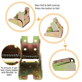 JMIATRY 8PCS Locking Hinges for Folding Table Hinges Brass Gold Foldable Table Leg Hinge 90 Degree Foldable Locking Hinge Heavy Duty Folding Bracket for Tables Legs, Bed Leg, Workbench