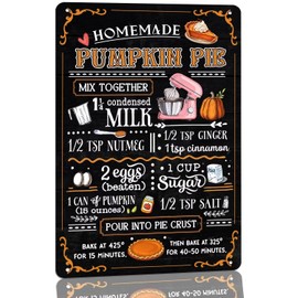 Vintage Homemade Pumpkin Pie Recipe Metal Tin Sign Rustic Fall Kitchen Wall Art For Dining Farmhouse Decor Pumpkin Pie Lovers Gift 8x12 Inch