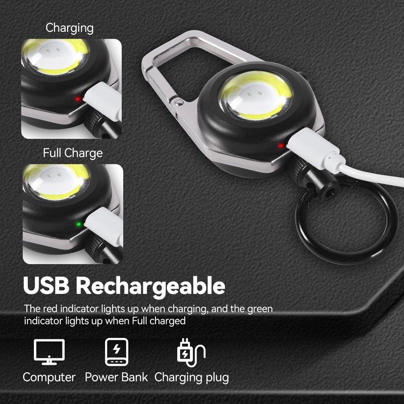 Retractable Keychain Condenser Flashlight 300 Lumens Rechargeable 4 Working modes
