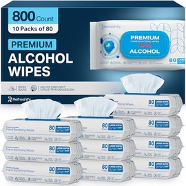 Refreshify Toallitas de alcohol a granel – 800 unidades (10 paquetes de 80) 75% alcohol etílico toallitas desinfectantes de manos, grandes 7.1 x 5.5 p