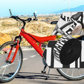 BULLSPANN 1 Pair Bicycle Handlebar Tapes, Cork Bicycle Handlebar Tapes, Bicycle Tape for Handlebars, EVA Bicycle Handlebar Wrap for Road Bike, Mountain Bike, Black / White