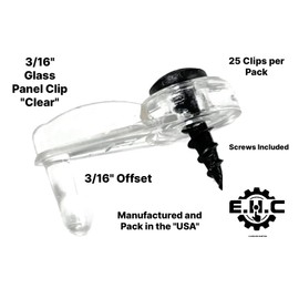 Glass Cabinet Panel Retainer Clips with Screws 25 Clips (Choose Your Offset and Color) by E.H.C. (Clear, 3/16 Inset)
