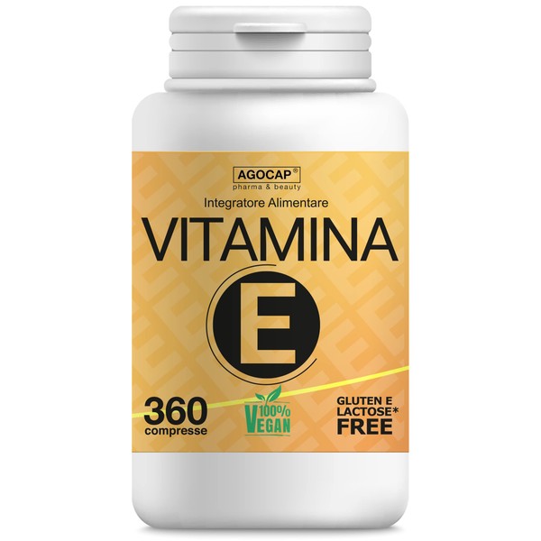 Vitamin E, 360 Tablets | Made in Italy, High Dosage | Pure Vitamin E, Maximum Dose Allowed by Italian Regulations | Agocap, Vitamin E Supplement, Pure Tocopherol