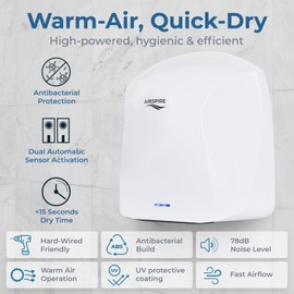 AIRSPIRE Hand Dryer for Bathrooms, Home, and Commercial Use - Electric Air Blower with HEPA Filtration - Automatic Hand Dyer with Air Filter & UV Protection - Cool Air (White)