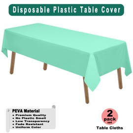 Fresh Mint Plastic Tablecloths 2 Pack Mint Green Disposable Table Covers 54 x 108 Inch. Baby Shower Party Tablecovers PEVA Table Cloths for Picnic Birthday Wedding Parties 8 ft Rectangle Table Use