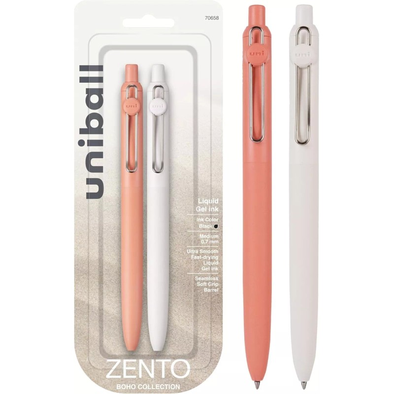 Uni-ball Zento Gel Rollerball Pens, 2 Black Medium Point Smooth
