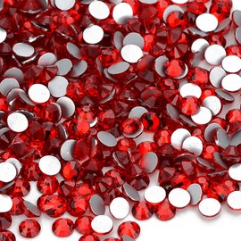 Towenm 2000 Pieces Glue Fix Flatback Rhinestones, SS10 2.8mm Glass Flat Back Crystals Rhinestone for Craft Clothes Nail Face Art, Non Hotfix Round Flatback Crystals, Siam/Red