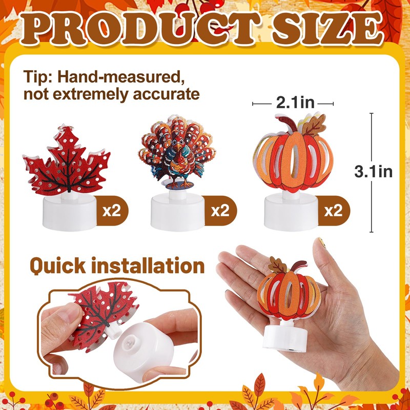 Thanksgiving Tea Lights Flameless Candles - Turkey Pumpkin Maple Leaf