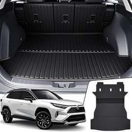 CARENTR Cargo Mat with Backrest Mat 2-in-1 for Toyota RAV4 2019-2025 Accessories, All Weather TPE Trunk Cargo Liner with Seat Back Mat (Trunk Mat with Backrest Mat)