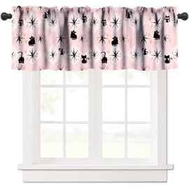 JESTRONRY Mid Century Style Window Valance, Cute Cat Pink Atomic Vintage 1950s 60s Boho Geometric Pattern,Kitchen Bedroom Window Valances with Rod Pocket