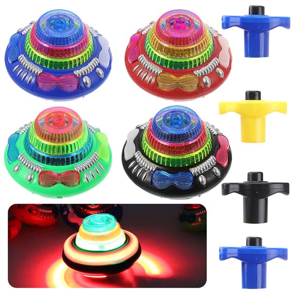 Furado Light Up Spinning Tops, 4 Pcs LED Spinning Tops, Magic Flashing Music Spinning Tops, LED Gyro Spinning Top, UFO Flashing Spinning Toy, Spinning Top with Lights and Music for Kids (Random Color)