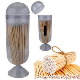 Removable Dome Top Glass Matches Cloche | Includes Color Extra Long Fireplace Matches & Striker Strip!!! | Decorative Match Holder Jar for Candles Set Display