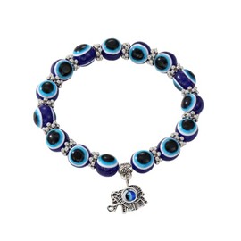 SBI Jewelry Women Elephant Evil Eye Lucky Charm Bracelet Beaded Stretched Friendship Spiritual Animal Protection Stranded Wrap Guardian Birthday Anniversary