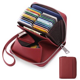 SENDEFN Credit Card Holder Purses for Women, RFID Blocking 24 Slots Large Leather Organ Style Womens Wallet Purse with Wrist Strap & Coin Pocket