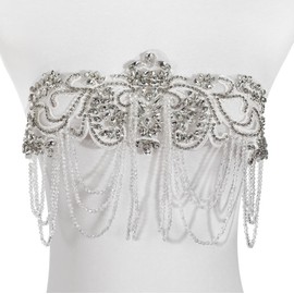 amusediy White Beaded Rhinestones Applique Embellishment for Clothes,Epaulettes Shoulder Patches Sew-on Diamond Sequin Applique for Wedding Dress DIY Accessories Belt Waist Decoration