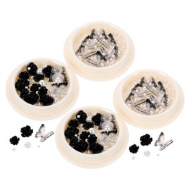 SAFIGLE Black Camellia Rhinestone Nail Charms 4 Boxes of Flower Nail Art Accessories for DIY Manicure Non-Hotfix Gems and Crafting