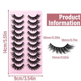 FENQURO 10 Pairs wimpern, lashes, künstliche wimpern, Wimpern Russian Strip Lashes Natural Look Eye Lashes False Lashes Wispy D Curly Fluffy 3D Effect Cat Eye Soft Fake Eye Lashes Pack