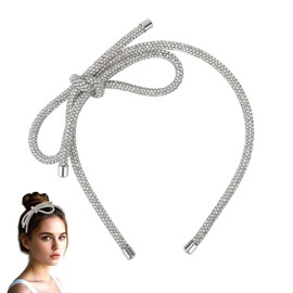 Headband with Bow, Rhinestone Hair Band, Crystal Bow Hairband, Hair Bow, Shiny Hair Crown, Headband with Bow, Non-Slip Hair Accessory for Women, Thick Thin Hair (Silver)