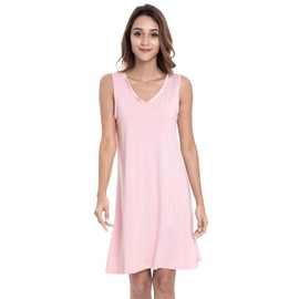 GYS Womens Bamboo-Derived Viscose Nightgowns Soft Sleeveless V Neck Nightdress Lightweight Sleep Shirt S-4XP, A- Pink, XX-Large Plus