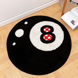 Mibathni 8 Ball Rug, 39.3 inch, Black, Round Area Carpet Machine Washable