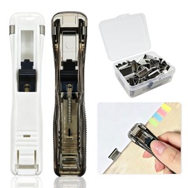 2 Pcs Portable Binder Clip Stapler,Creative Stapleless Stapler No Holes,Push Clip Stapler with 50 Reusable Stainless Steel Refill Clips,Clamp Clips Dispenser for Office Document School Supplies